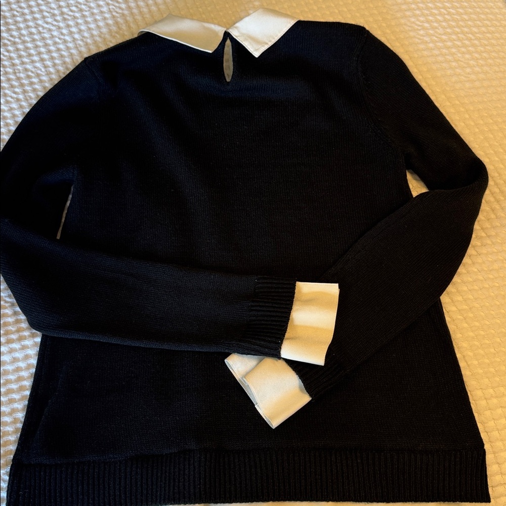 Ivanka Trump Black Top with White Embroidered Collar - Picture 11 of 11